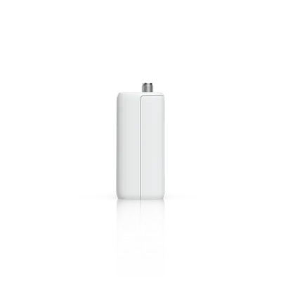 Puente inalámbrico Ubiquiti UDB-IoT N300 para interiores con antena frontal plateado sobre fondo negro reflejado. Puente inalámbrico Ubiquiti UDB-IoT N300 para interiores con antena frontal plateado sobre fondo negro reflejado.