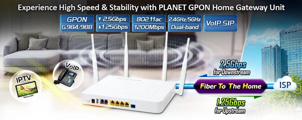 Planet GPN-400ACV Optical Network Unit with 4-Port and External Antenna Planet GPN-400ACV Optical Network Unit with 4-Port and External Antenna