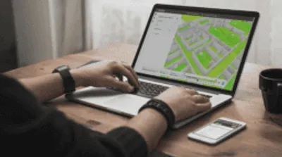 Ekahau Sidekick V2 Wi-Fi analyzer with 2.4/5/6GHz support shown on laptop during network site survey at a desk with Ekahau Sidekick V2 Wi-Fi analyzer with 2.4/5/6GHz support shown on laptop during network site survey at a desk with