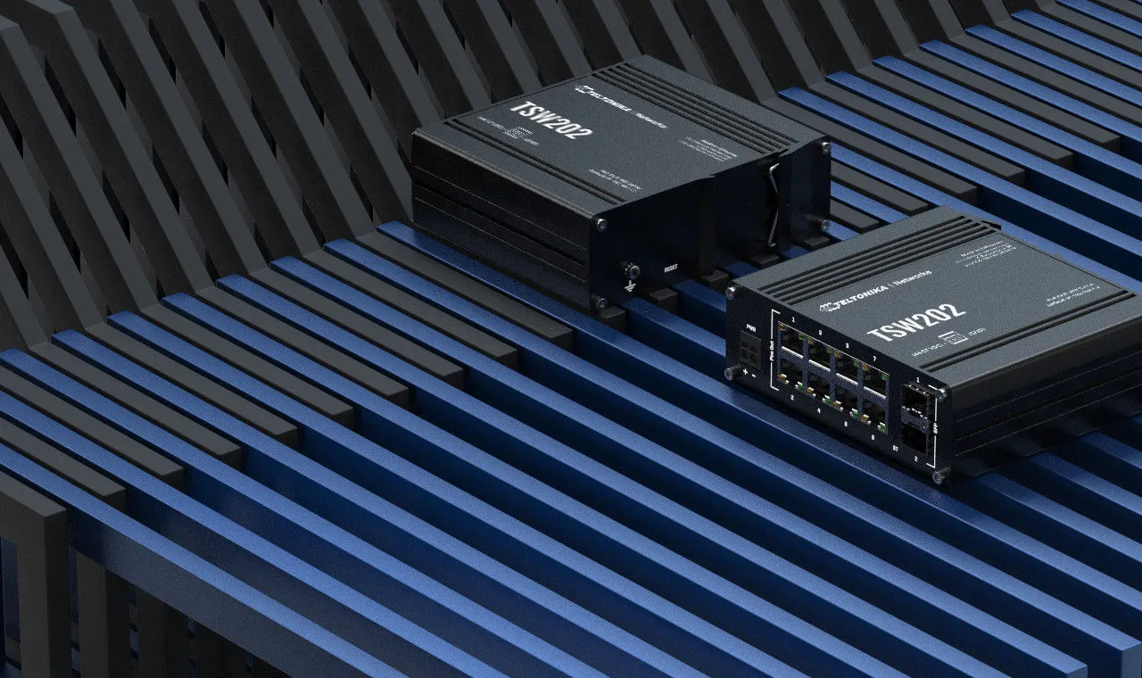 Teltonika TSW202 Industrieller managed Gigabit PoE+ Switch mit 8 Ports und 2 SFP
