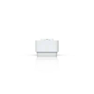 UniFi Protect Doorbell Lite in Schwarz mit IPX5, PoE und Video, Frontansicht auf glänzendem schwarzen Hintergrund mit
