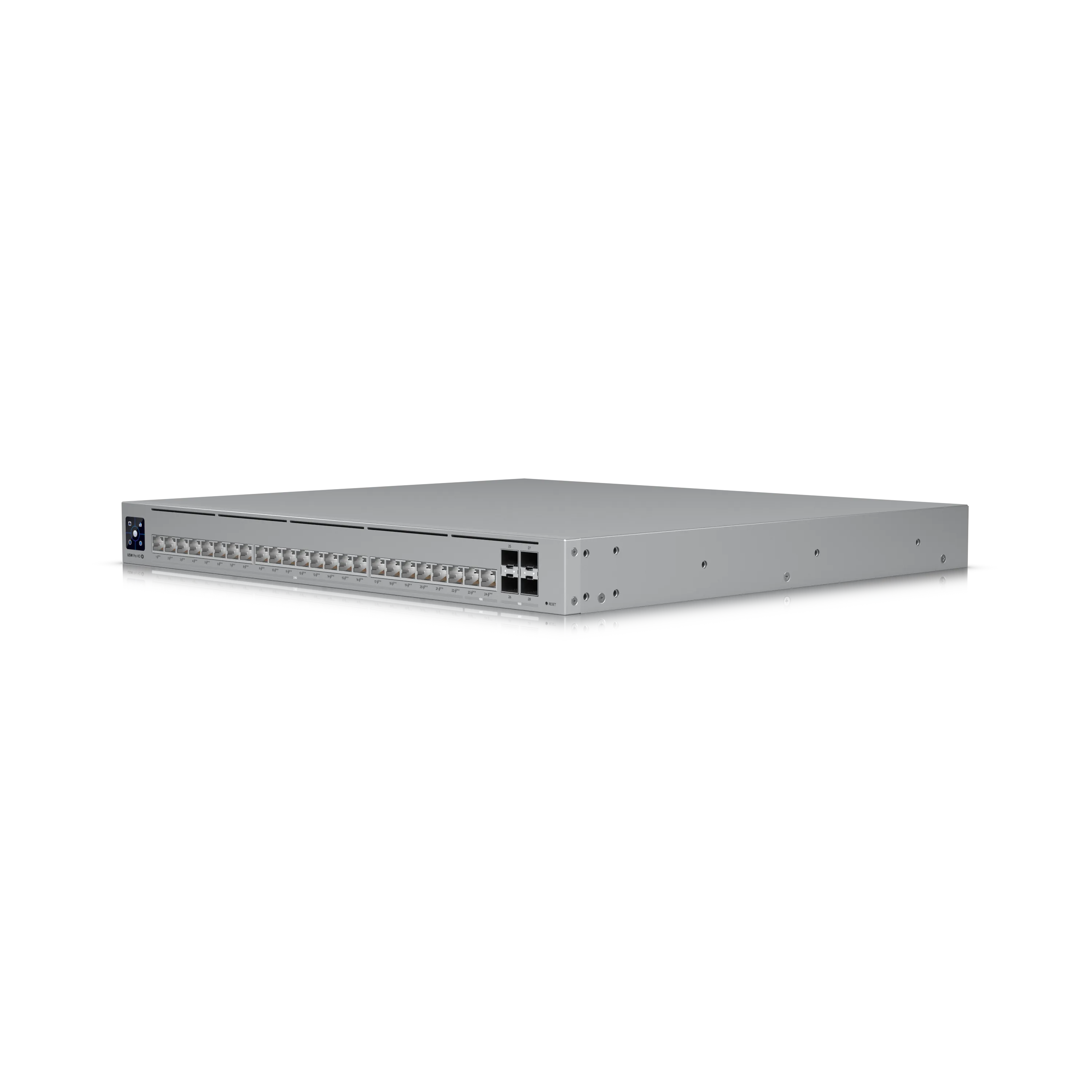 Ubiquiti UniFi Switch USW Pro HD 24 PoE 600W mit 24 Ethernet-Ports, 2 SFP+-Anschlüssen und Statusdisplay in silbernem Ubiquiti UniFi Switch USW Pro HD 24 PoE 600W mit 24 Ethernet-Ports, 2 SFP+-Anschlüssen und Statusdisplay in silbernem