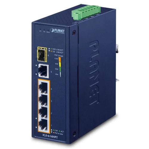 PLANET Industrial 4-Port PoE Switch +1xGE + 1xSFP IGS-614HPT