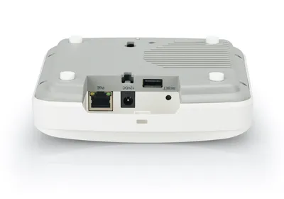 RUCKUS R350e WiFi6 indoor wireless AP, rear view showing PoE Ethernet port, DC jack, USB, and reset button for business