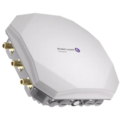 Punto de acceso OMNIACCESS STELLAR AP1331-RW blanco hexagonal con logo Alcatel-Lucent Enterprise, tres conectores coaxiales Punto de acceso OMNIACCESS STELLAR AP1331-RW blanco hexagonal con logo Alcatel-Lucent Enterprise, tres conectores coaxiales