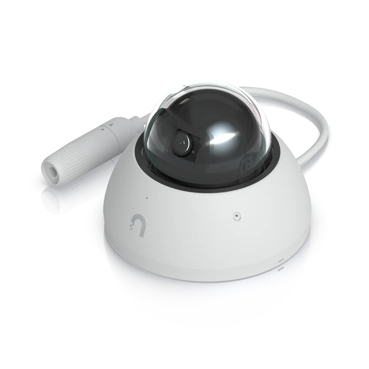 Ubiquiti UVC-AI-Dome 4K PoE-Kamera mit weißem Gehäuse, dunkler Kuppel und sichtbarem Objektiv sowie IR-Nachtsicht auf Ubiquiti UVC-AI-Dome 4K PoE-Kamera mit weißem Gehäuse, dunkler Kuppel und sichtbarem Objektiv sowie IR-Nachtsicht auf