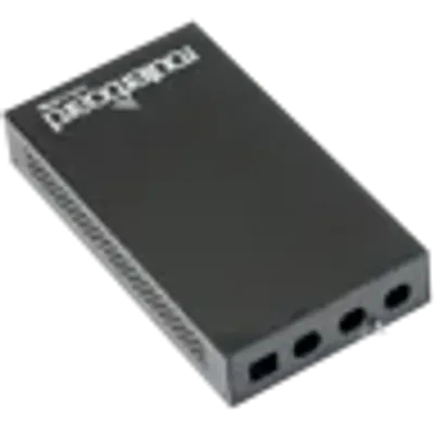 Mikrotik RB433 Gehäuse schwarzes Indoor-Gehäuse mit Routerboard-Logo und USB-Portöffnungen für Netzwerkgeräte.
