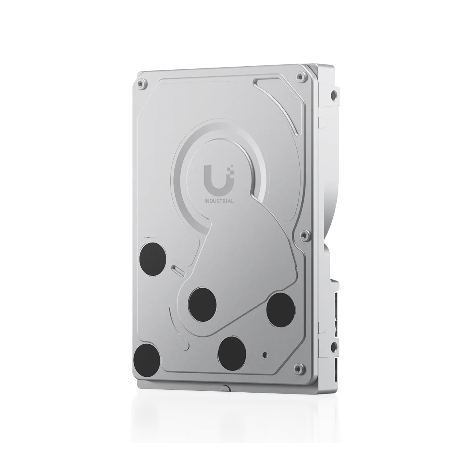 Ubiquiti UniFi UNVR-Instant Kit industrial hard drive with logo and INDUSTRIAL label on silver casing against black