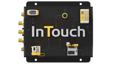 MAX BR1 Mini, чёрный промышленный роутер с четырьмя антеннами и логотипом InTouch для подключения устройств автоматизации.