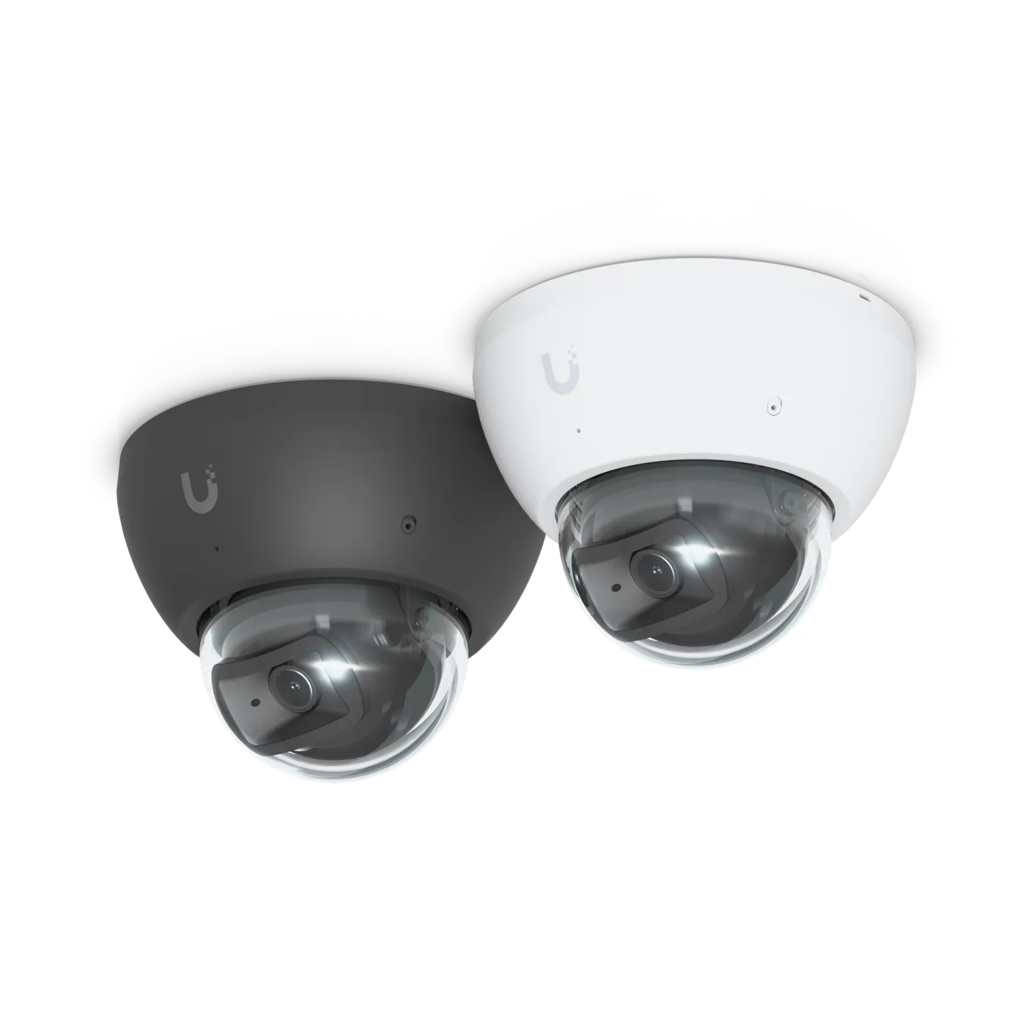 Ubiquiti UVC-AI-Dome 4K PoE-Kamera mit KI und IR-Nachtsicht in Schwarz und Weiß nebeneinander an Decke montiert mit Ubiquiti UVC-AI-Dome 4K PoE-Kamera mit KI und IR-Nachtsicht in Schwarz und Weiß nebeneinander an Decke montiert mit