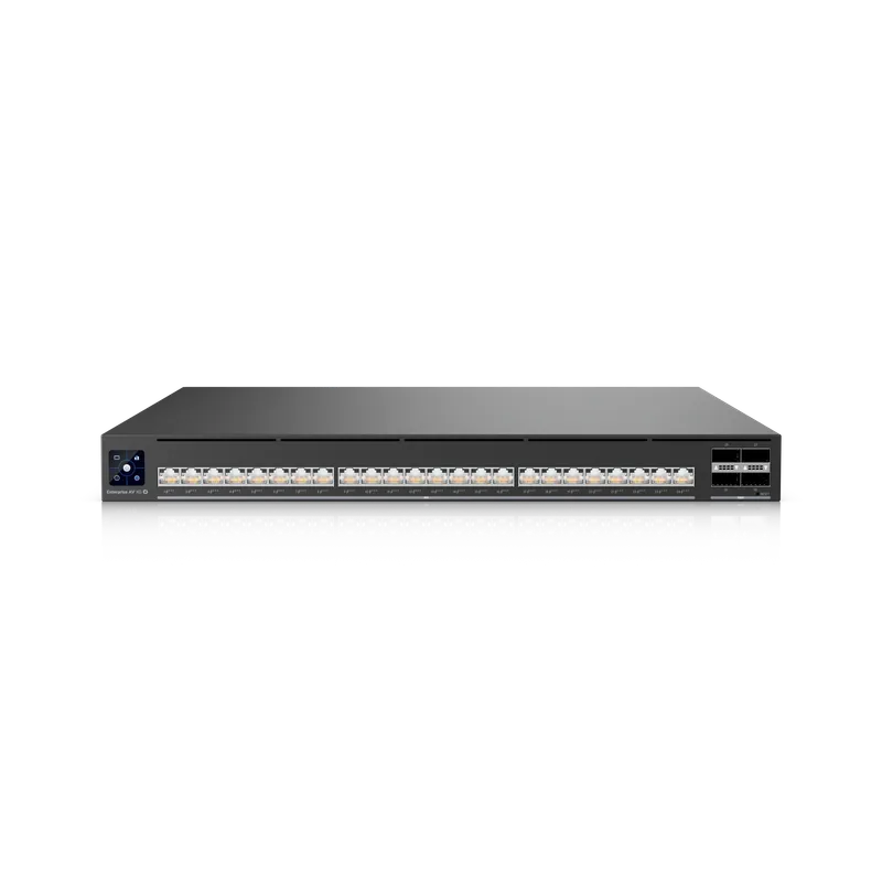 Ubiquiti UniFi AV-Switch EAV-XG-24-PoE mit 24x 10GbE-PoE-Ports, 4x QSFP28 und 2150W PoE-Budget in 19-Zoll-Rackmontage vor