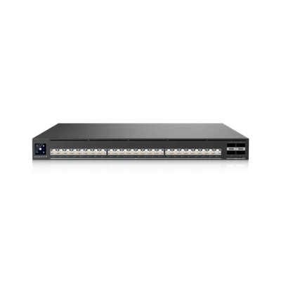 Ubiquiti UniFi AV-Switch EAV-XG-24-PoE mit 24x 10GbE-PoE-Ports, 4x QSFP28 und 2150W PoE-Budget in 19-Zoll-Rackmontage vor Ubiquiti UniFi AV-Switch EAV-XG-24-PoE mit 24x 10GbE-PoE-Ports, 4x QSFP28 und 2150W PoE-Budget in 19-Zoll-Rackmontage vor