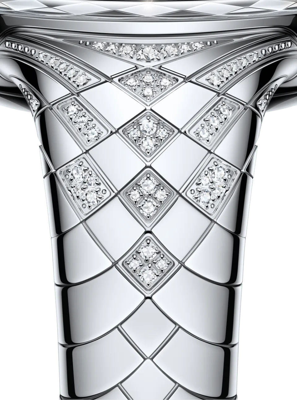 HUAWEI WATCH Ultimate 2 (March-B39) Green with a silver woven lattice strap featuring embedded clear diamonds on a solid