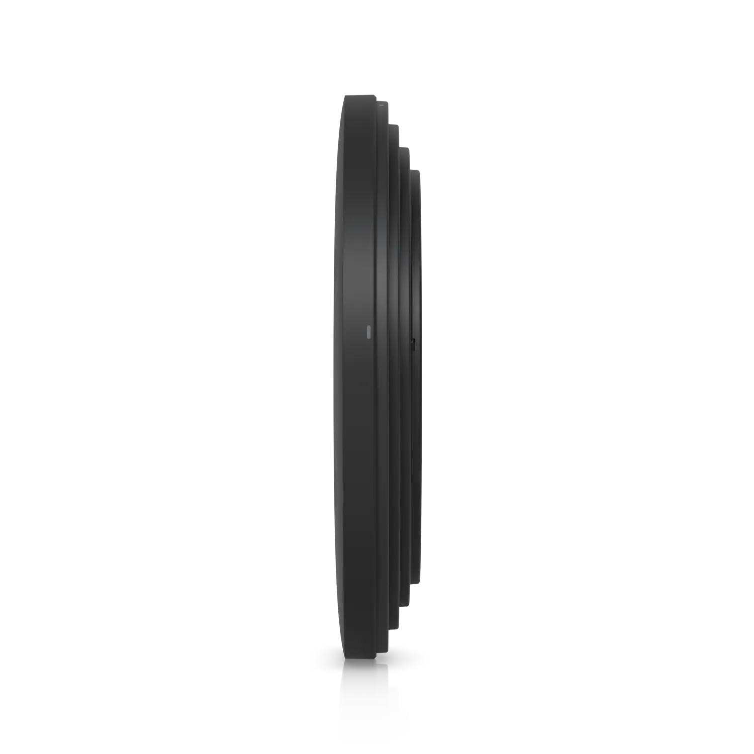 Ubiquiti UniFi AP U7-PRO XGS side view showing matte black circular design with stepped rear housing and LED indicator on a Ubiquiti UniFi AP U7-PRO XGS side view showing matte black circular design with stepped rear housing and LED indicator on a