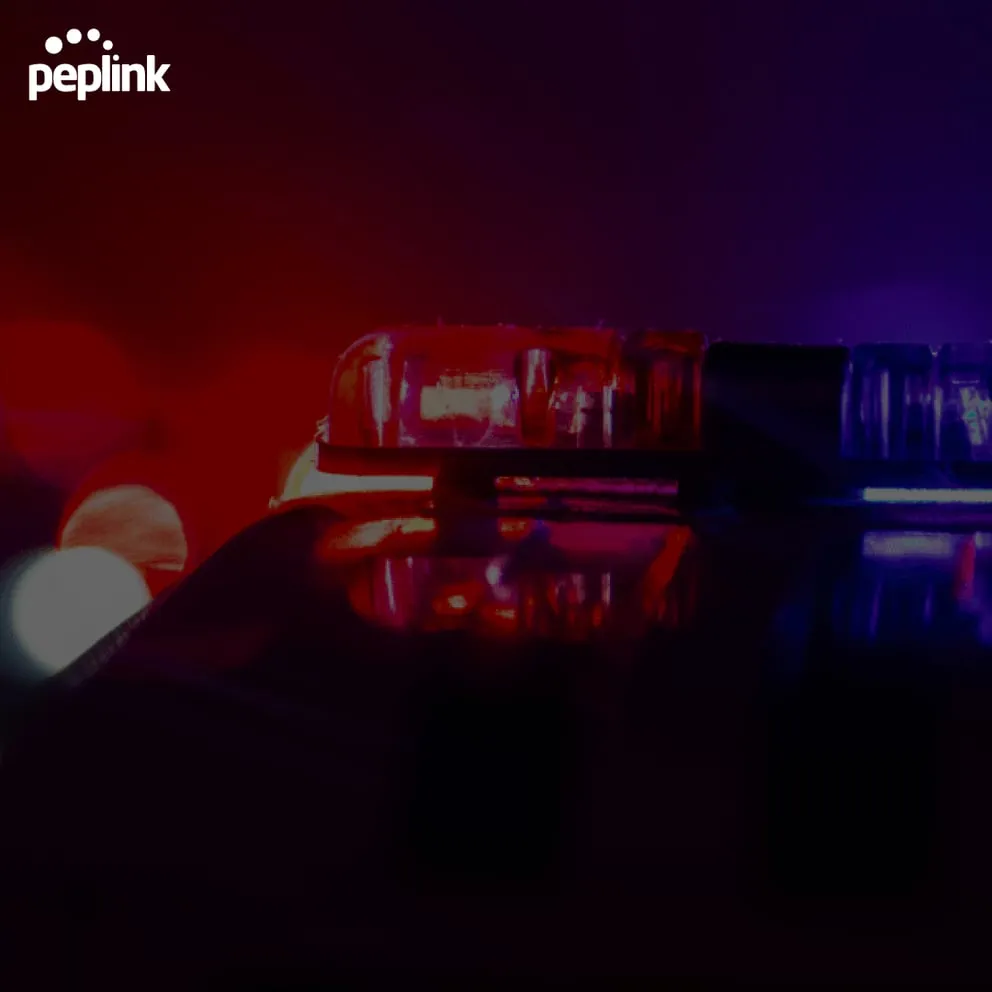 FIPS License for HD2 with MediaFast, vehicle roof light bar with red and blue emergency lights in a dark setting featuring