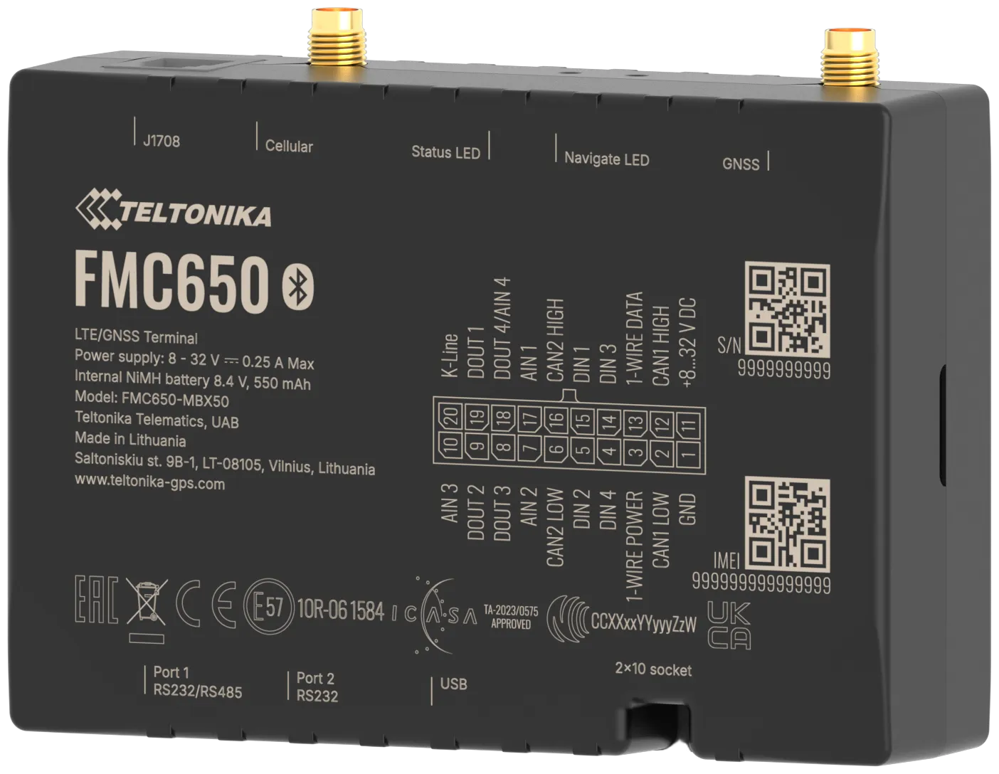 TELTONIKA TELEMATICS FMC650 4G LTE Cat 1 Tracker mit Back-Up-Batterie mit hoher Kapazität und externen Antennen EMEA