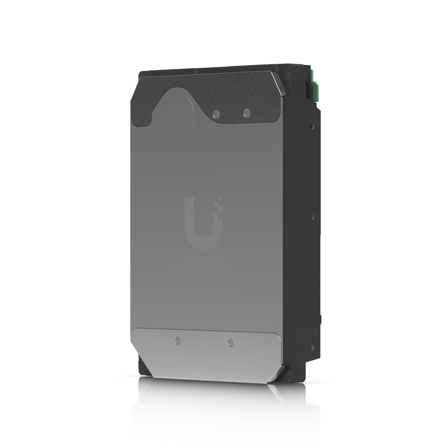 Disque dur Ubiquiti Enterprise 3,5 pouces 16 To en boîtier métallique gris avec logo et inscription sur fond noir.
