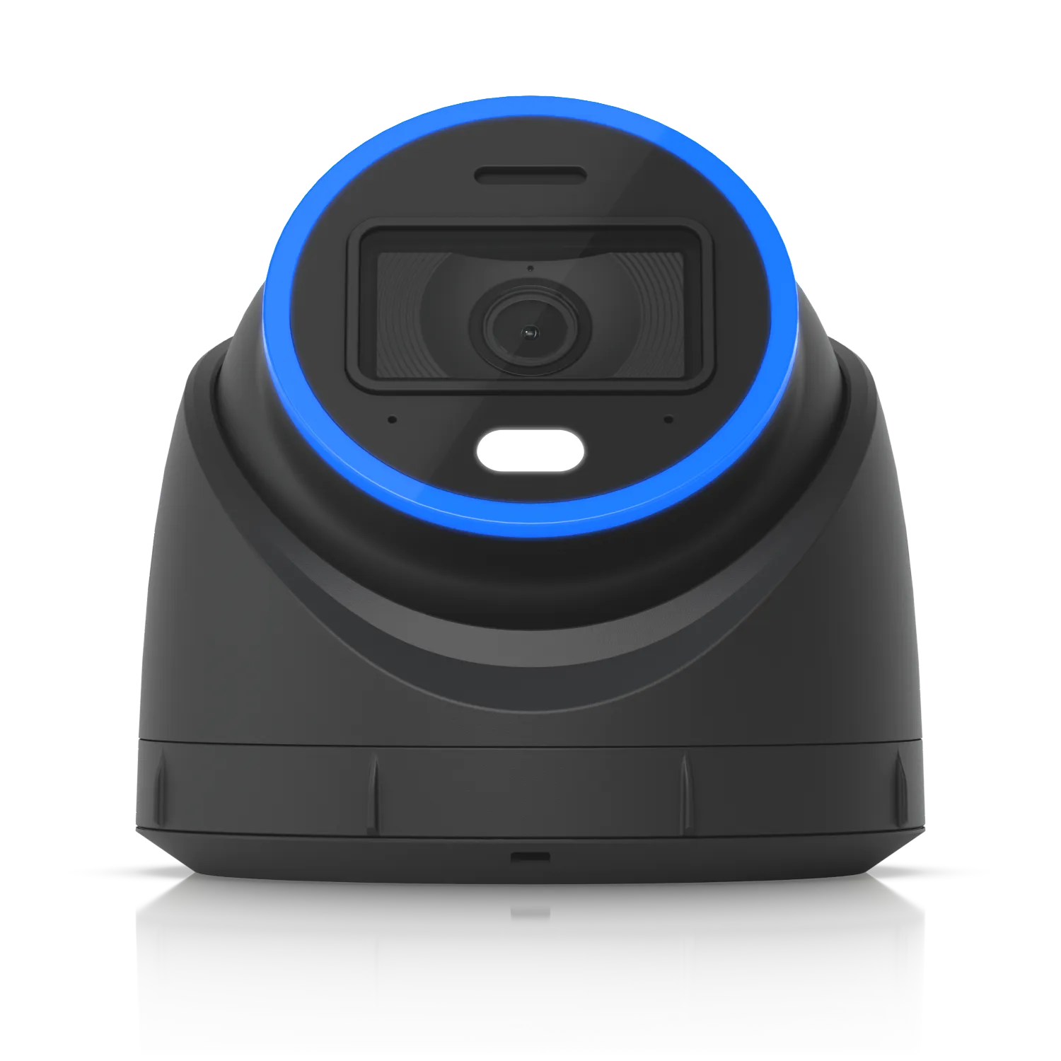 Ubiquiti Video Kamera UVC-AI-Turret weiß, 3D-Render einer schwarzen Kuppel-Überwachungskamera mit blauem LED-Ring und Ubiquiti Video Kamera UVC-AI-Turret weiß, 3D-Render einer schwarzen Kuppel-Überwachungskamera mit blauem LED-Ring und