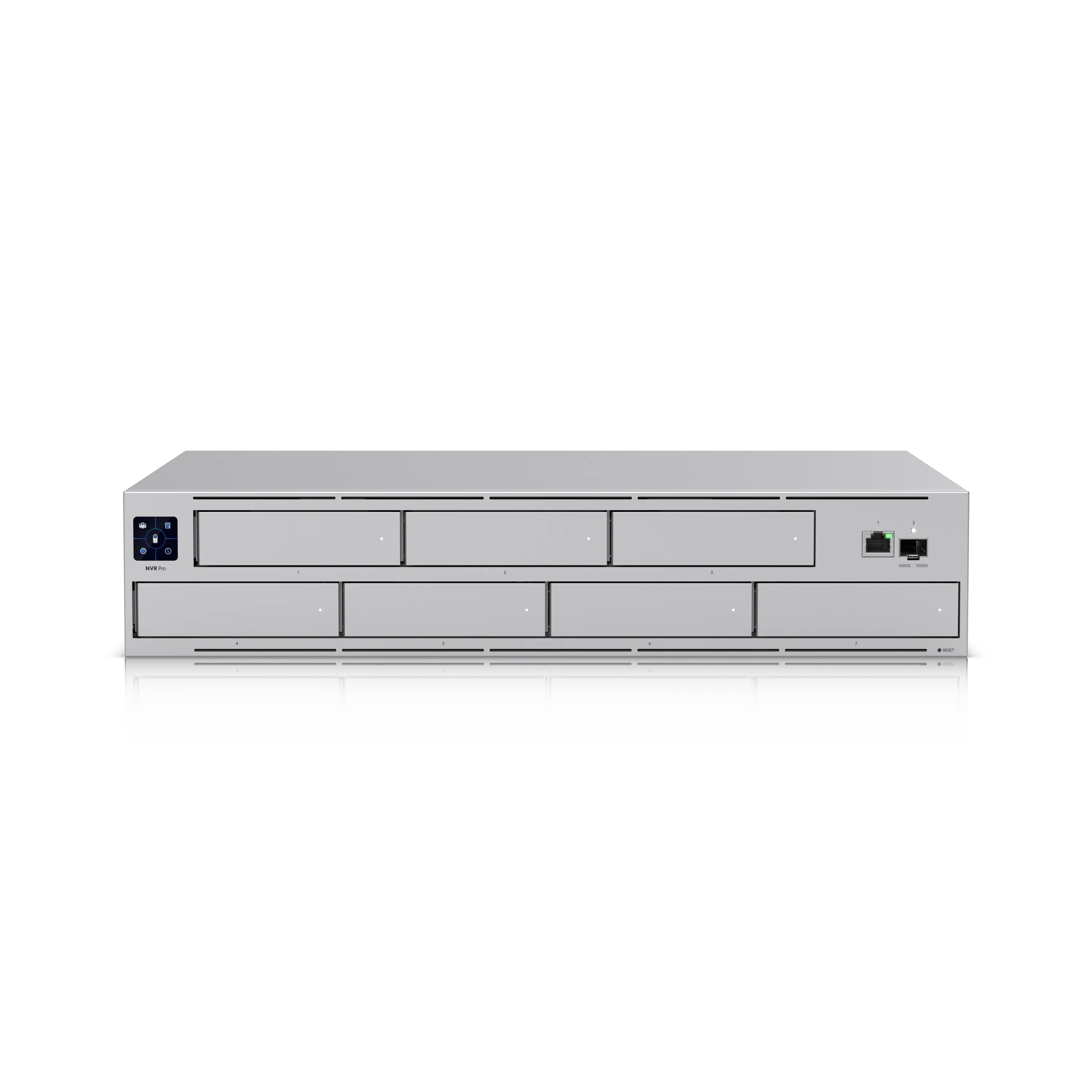 Ubiquiti UniFi UNVR-PRO 7-Bay Netzwerk-Videorekorder, weißes Rack-Gerät mit sieben Laufwerksschächten, Status-LED und
