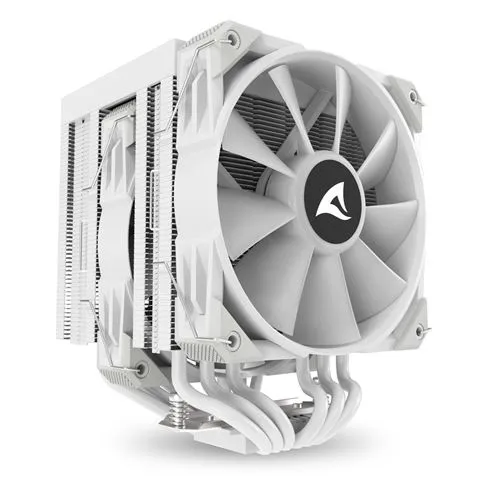 Sharkoon CPU-Kühler A60 weiß mit 120mm RGB-Lüftern, zweifacher Lüfteranordnung, Aluminium-Lamellen, vier Heatpipes und Sharkoon CPU-Kühler A60 weiß mit 120mm RGB-Lüftern, zweifacher Lüfteranordnung, Aluminium-Lamellen, vier Heatpipes und