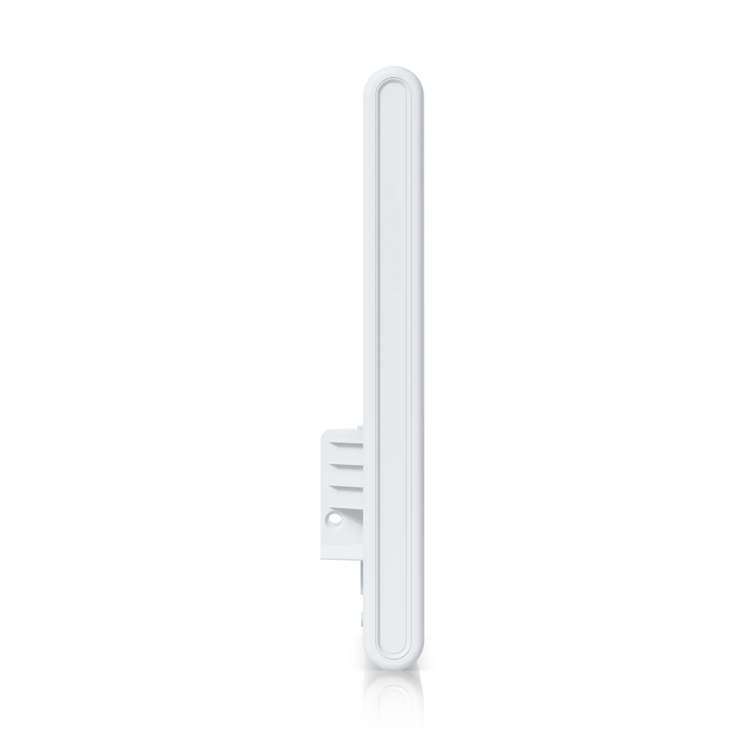 Pack de 5 points d’accès Ubiquiti UniFi AP AC Mesh sans injecteur PoE, vue latérale fine avec support de fixation sur fond