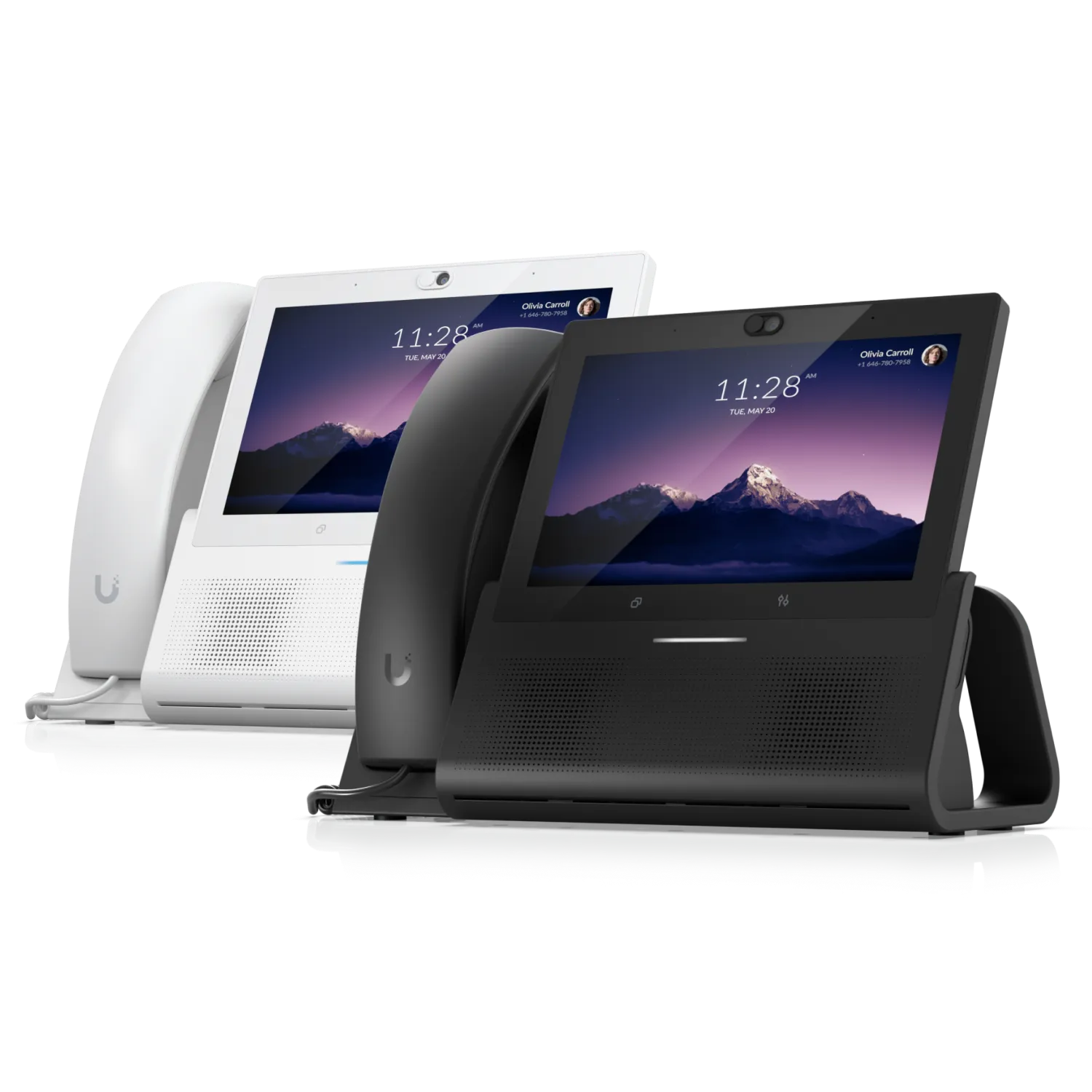 Ubiquiti UTP-TouchMax-White-U Phone Touch Max devices in white and black with touchscreens displaying mountain wallpaper