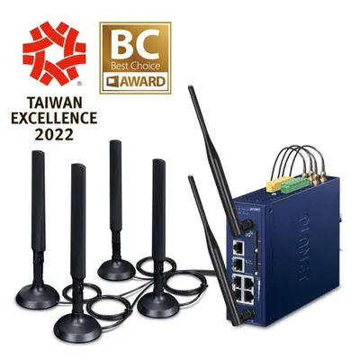 Controlador de red PLANET Universal 5 puertos con 4 antenas magnéticas y 2 fijas, certificado Taiwan Excellence 2022 y Best Controlador de red PLANET Universal 5 puertos con 4 antenas magnéticas y 2 fijas, certificado Taiwan Excellence 2022 y Best