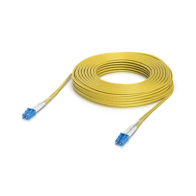 Ubiquiti OS2 Duplex LC UPC Glasfaser-Patchkabel 10m gelb mit blauen Steckern auf schwarzem Hintergrund zu einer Schlaufe Ubiquiti OS2 Duplex LC UPC Glasfaser-Patchkabel 10m gelb mit blauen Steckern auf schwarzem Hintergrund zu einer Schlaufe
