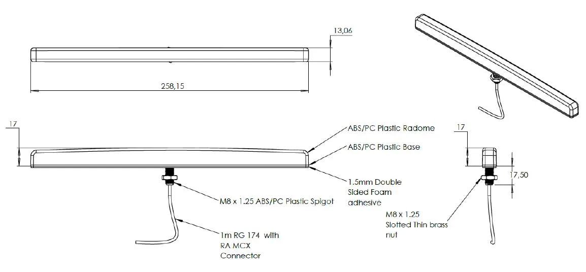 Poynting · Antennen · LTE/GSM · M2M/IoT · A-DASH-0001-01 · weiß · RA-SMA (M) · 4dbi Omni Dash LTE Antenne · RA-SMA - Male · 1 Meter Kabel