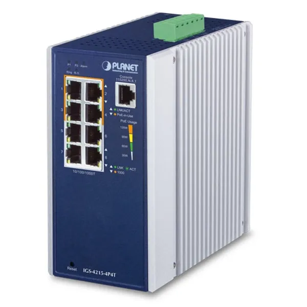 PLANET Industrial 4-Port 10/100/1000T 802.3at PoE + 4-Port
