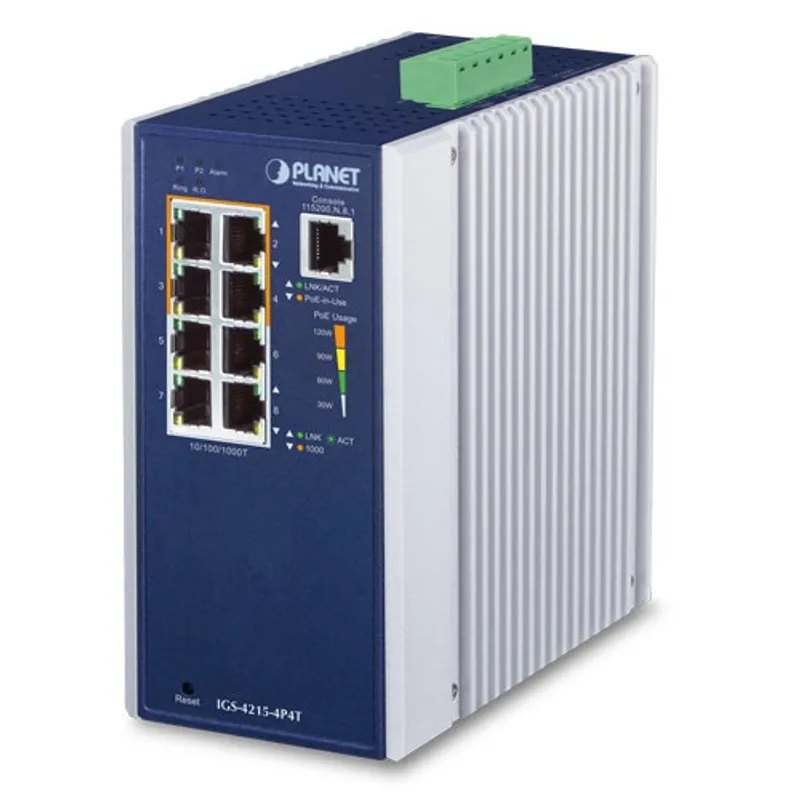 PLANET Industrial 4-Port 10/100/1000T 802.3at PoE + 4-Port