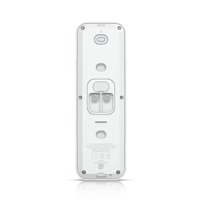 UniFi G4 Türklingel Pro Rückansicht mit Montageplatte, Schraublöchern und technischer Zertifizierungsplakette.