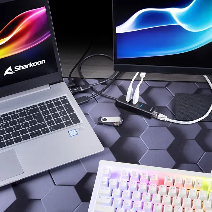 Sharkoon USB-Hub 3xUSB3.2 1xRJ45 45cm Kabel Aluminium schwar