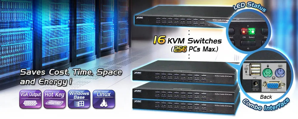 Planet KVM-210-16 16-Port Combo KVM Switch: Up to 256 computers, On Screen Display (OSD), Quick View Setting (QVS), Hotkey, Stackable, 1U rack-mount, Multiplatf Planet KVM-210-16 16-Port Combo KVM Switch: Up to 256 computers, On Screen Display (OSD), Quick View Setting (QVS), Hotkey, Stackable, 1U rack-mount, Multiplatf