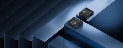 Teltonika RUTM30 5G router shown in pairs on blue geometric stands with metal housing, ports, and antenna connectors for Teltonika RUTM30 5G router shown in pairs on blue geometric stands with metal housing, ports, and antenna connectors for