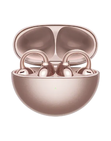 HUAWEI WATCH Ultimate 2 (March-B39) Green with rose gold wireless earbuds in an open charging case featuring a green LED