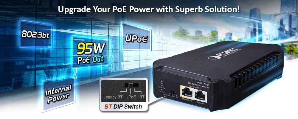PLANET One-Port 10/100/1000Mbps PoE++ Injector (95 W) PLANET One-Port 10/100/1000Mbps PoE++ Injector (95 W)