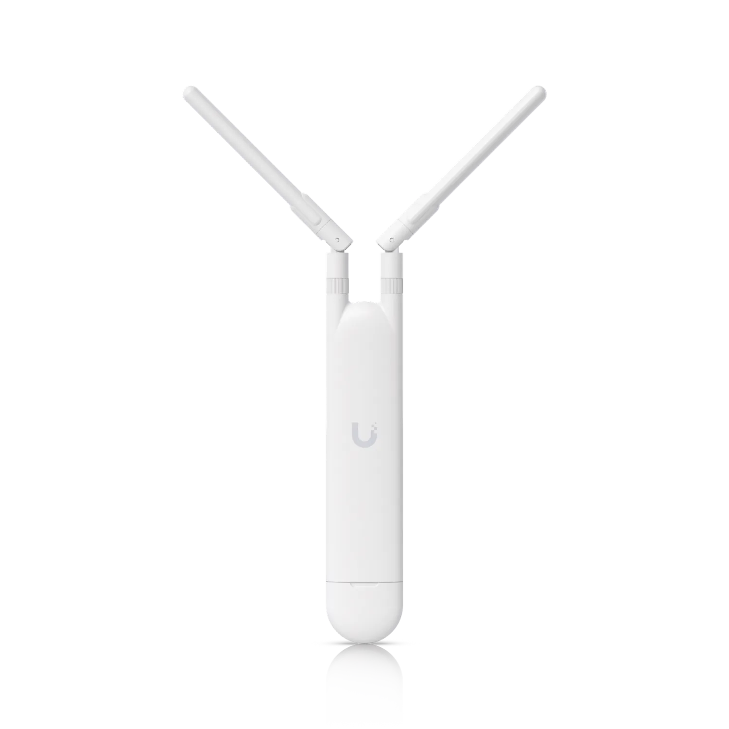 Pack de 5 points d'accès UniFi AC Mesh sans injecteur PoE, appareil blanc avec deux antennes en V sur fond noir
