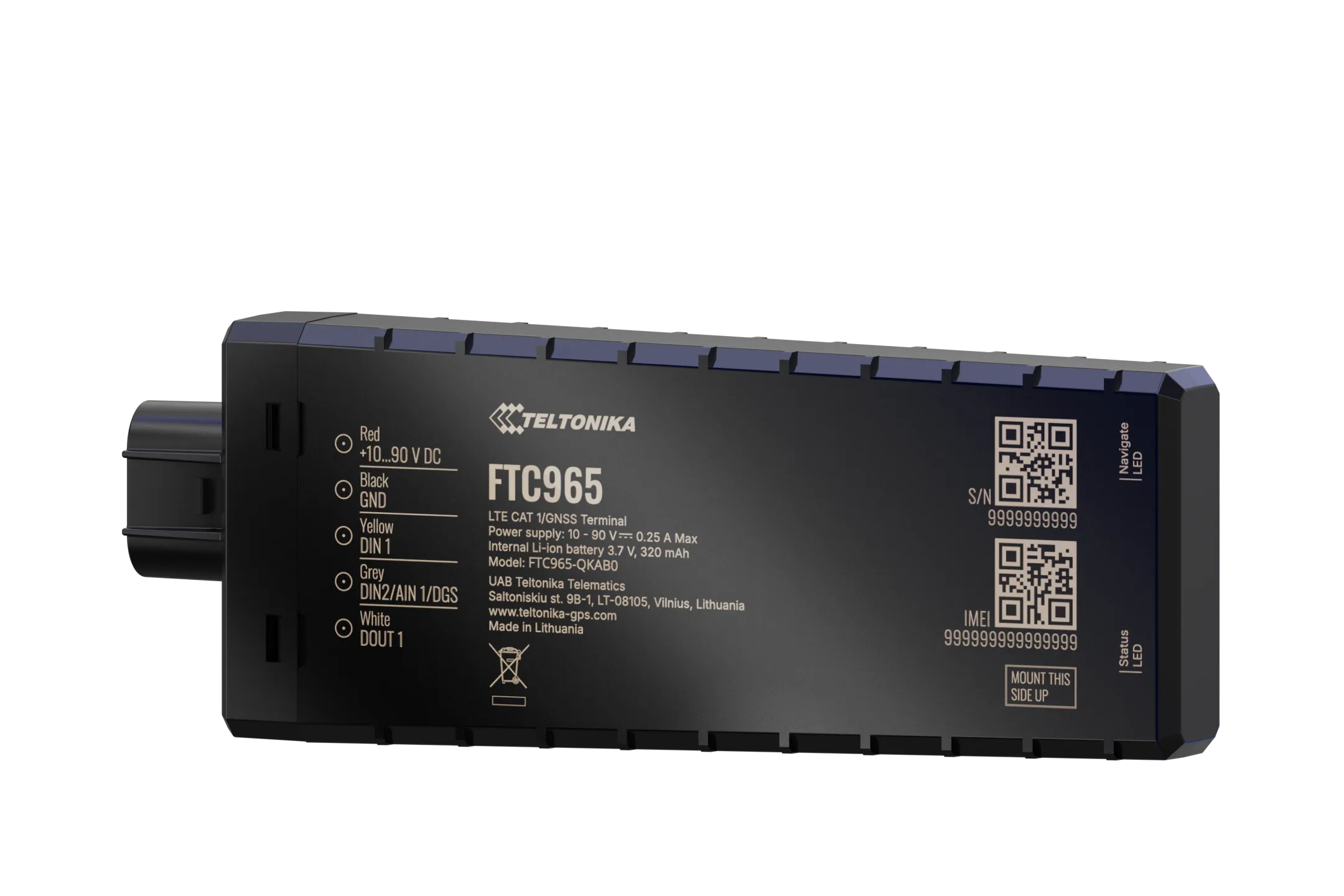 TELTONIKA TELEMATICS FTC965 4G/LTE-CAT 1 GNSS Enhanced-accuracy IP69K High-voltage Vehicle Tracker TELTONIKA TELEMATICS FTC965 4G/LTE-CAT 1 GNSS Enhanced-accuracy IP69K High-voltage Vehicle Tracker