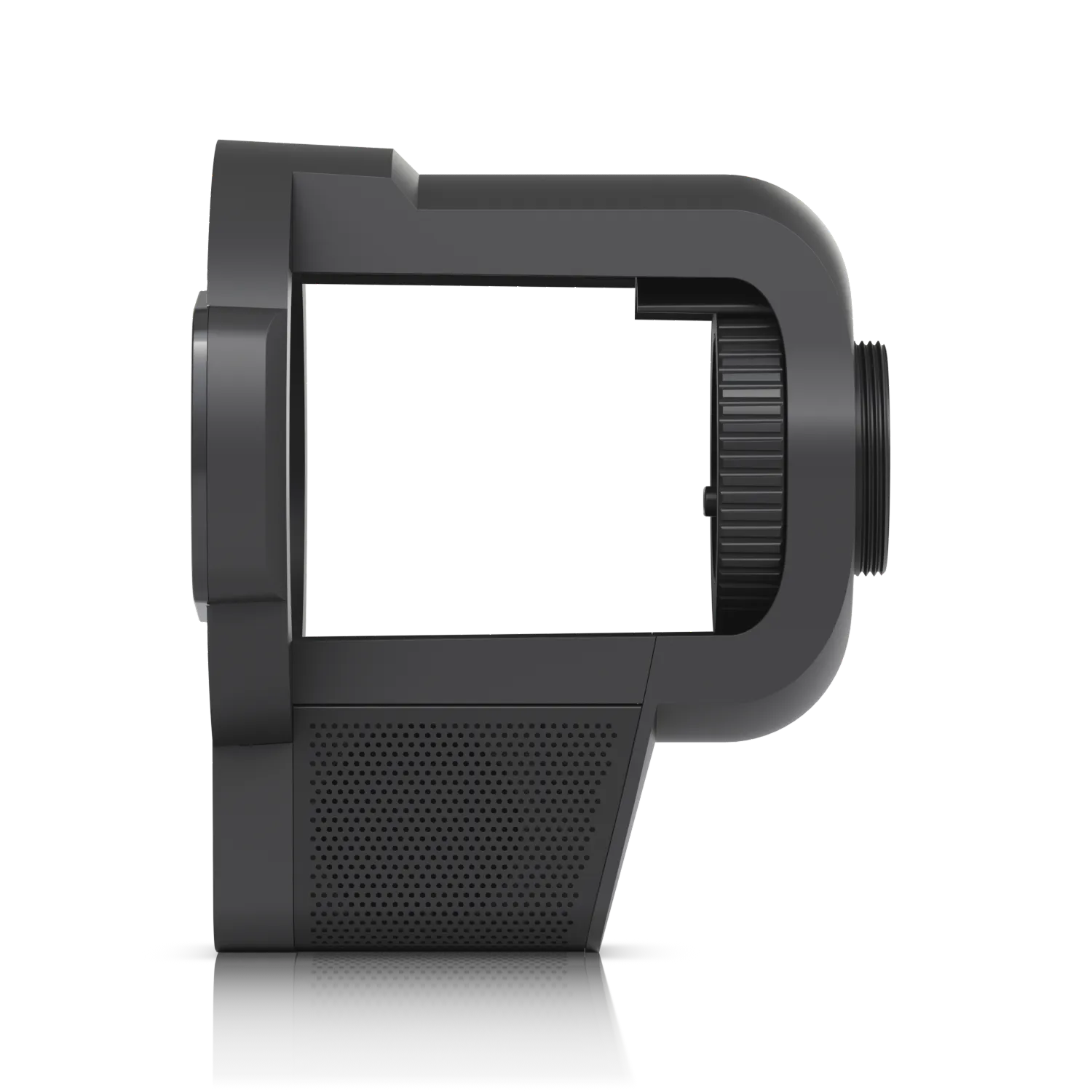 Telecamera UniFi AI Long-Range con IR LED e radar, vista laterale di dispositivo nero opaco con ghiera di regolazione e Telecamera UniFi AI Long-Range con IR LED e radar, vista laterale di dispositivo nero opaco con ghiera di regolazione e