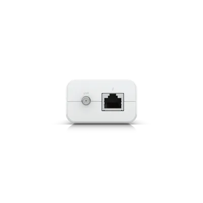 Weißes rechteckiges Ubiquiti UniFi Device Bridge mit ANT-Antennenanschluss links und PoE-Ethernet-Port rechts seitlich