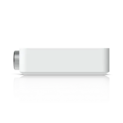 Ubiquiti Amplifier 130W×2 Dolby Atmos weißer Netzwerkverstärker mit WiFi und LAN seitlich auf schwarzem Hintergrund mit Ubiquiti Amplifier 130W×2 Dolby Atmos weißer Netzwerkverstärker mit WiFi und LAN seitlich auf schwarzem Hintergrund mit