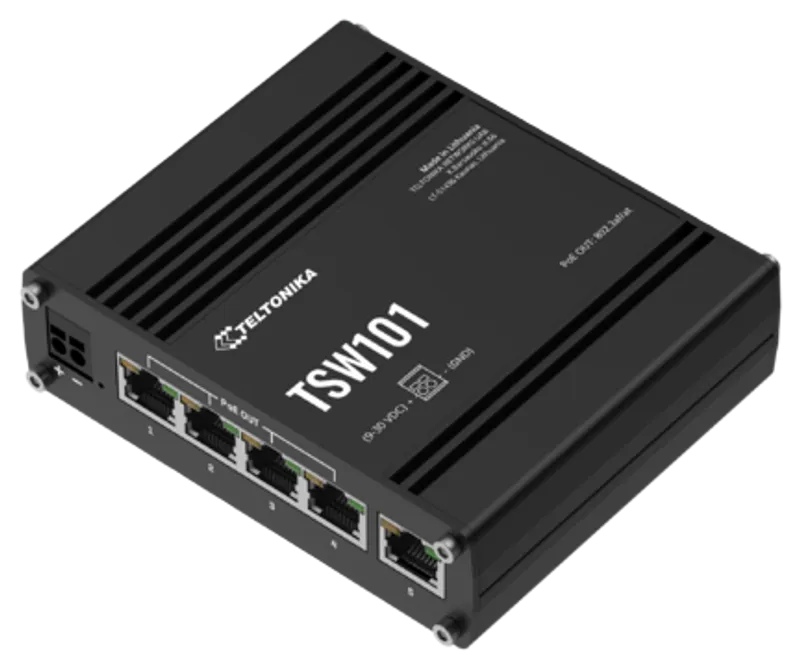 Teltonika · Switch · TSW101 · 5 Port Gigabit Industrial unmanaged POE Switch