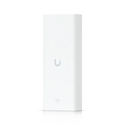 Ubiquiti Access Gate Starter Kit, weißes Gerät mit abgerundeten Ecken, Logo, zwei Status-LEDs und TX-Beschriftung für