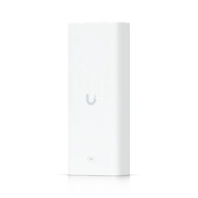 Ubiquiti Access Gate Starter Kit weißes Gerät mit Logo, Status-LEDs und RX-Kennzeichnung für Netzwerkzugangskontrolle.