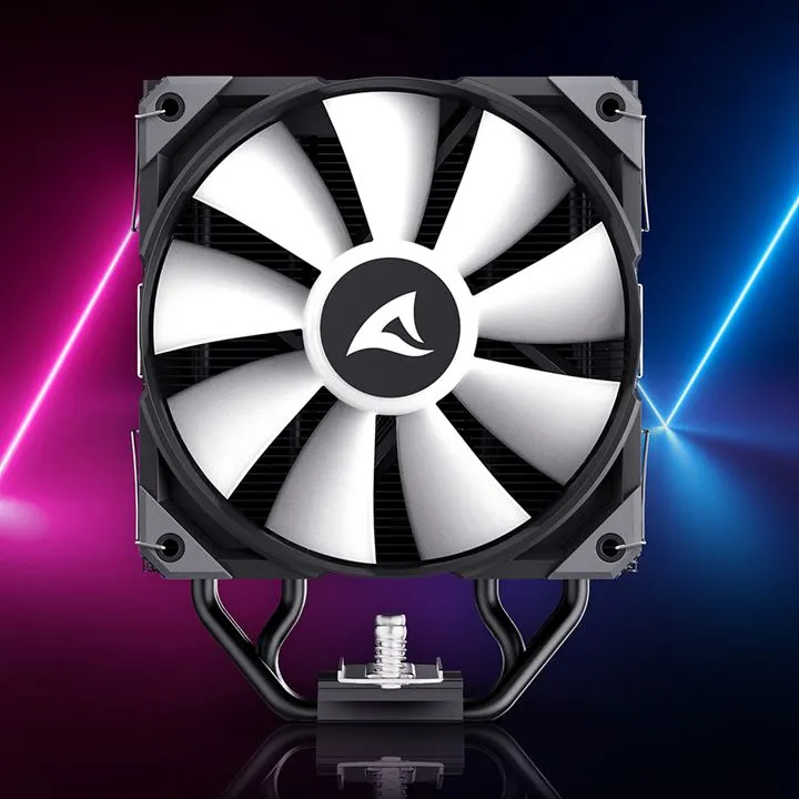 Sharkoon CPU Kühler A40 mit 120mm RGB-Lüfter, schwarzem Kühlkörper, weißen Lüfterblättern, Haifisch-Logo und AM4/5-Montage Sharkoon CPU Kühler A40 mit 120mm RGB-Lüfter, schwarzem Kühlkörper, weißen Lüfterblättern, Haifisch-Logo und AM4/5-Montage