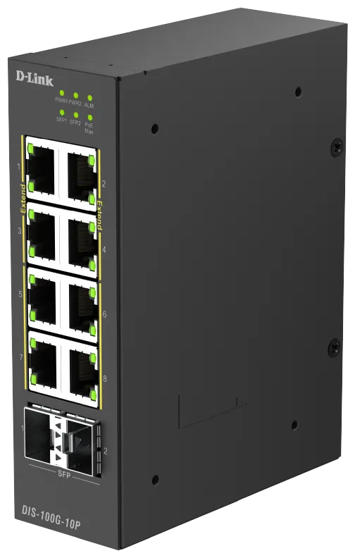 D-Link DIS-100G-10P Switch Industrial PoE+ 10 Puertos