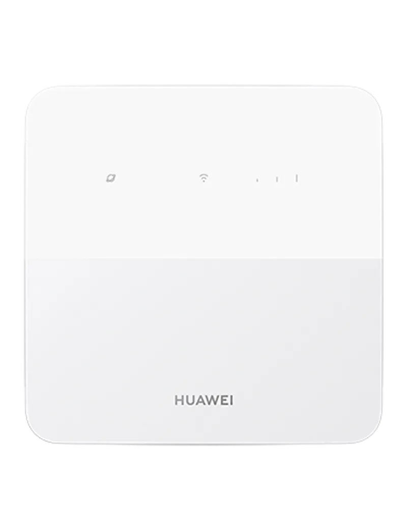 Router Huawei 5G CPE 5S H153-381 blanco con WiFi 6 y 256QAM en vista frontal mostrando indicadores de conexión y logo de la