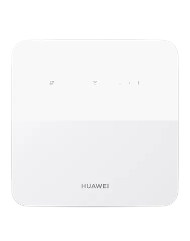 Router Huawei 5G CPE 5S H153-381 blanco con WiFi 6 y 256QAM en vista frontal mostrando indicadores de conexión y logo de la Router Huawei 5G CPE 5S H153-381 blanco con WiFi 6 y 256QAM en vista frontal mostrando indicadores de conexión y logo de la
