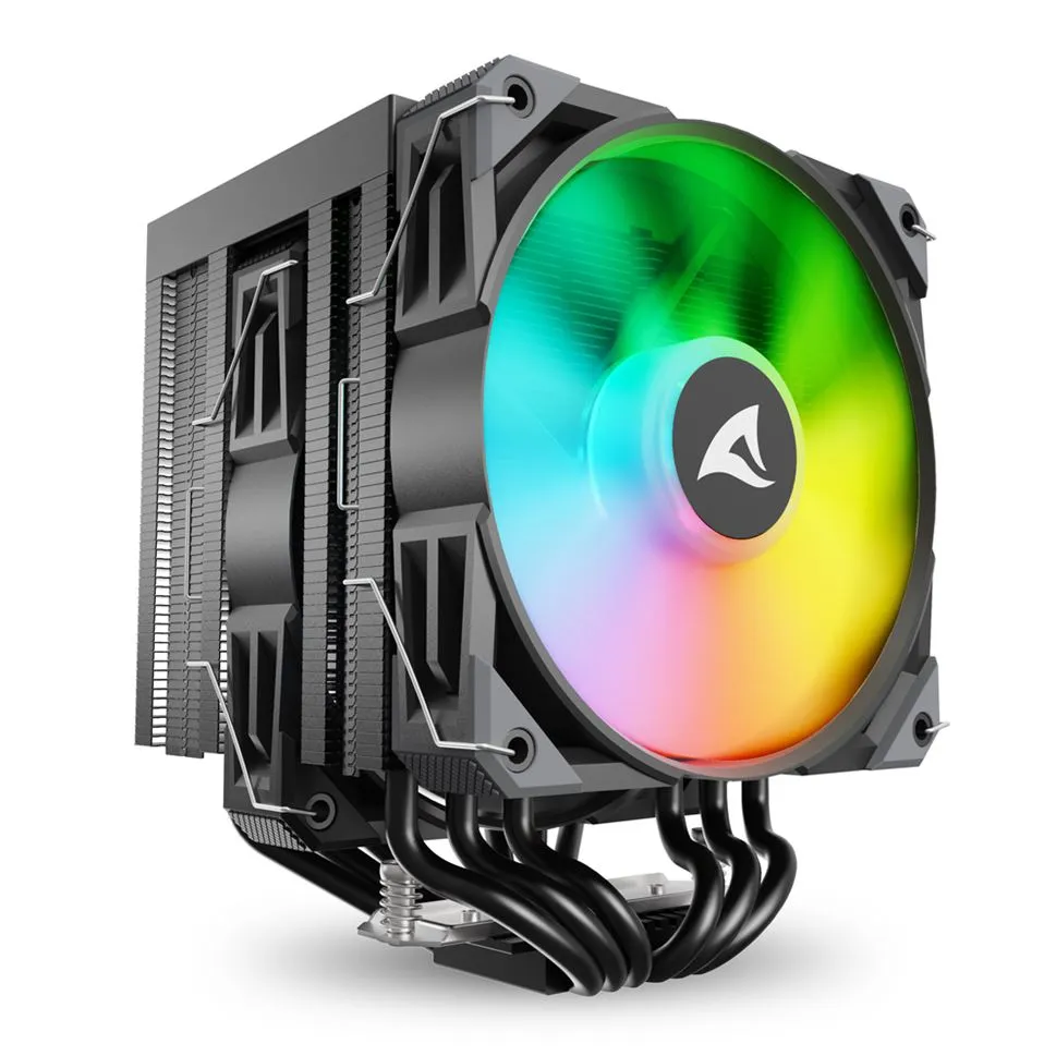 Sharkoon CPU-Kühler A60 mit 120mm RGB-Lüfter in Schwarz, Tower-Kühler mit schwarzen Kühlrippen, beleuchtetem Lüfter in Sharkoon CPU-Kühler A60 mit 120mm RGB-Lüfter in Schwarz, Tower-Kühler mit schwarzen Kühlrippen, beleuchtetem Lüfter in